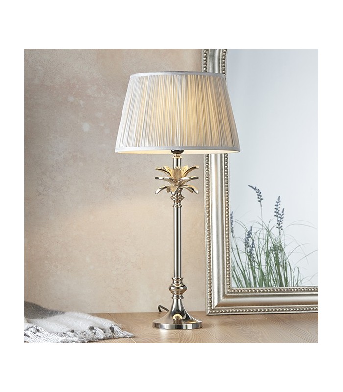 Table Lamp Polished Nickel Plate & Silver Silk 1 Light IP20 - E27 - 2