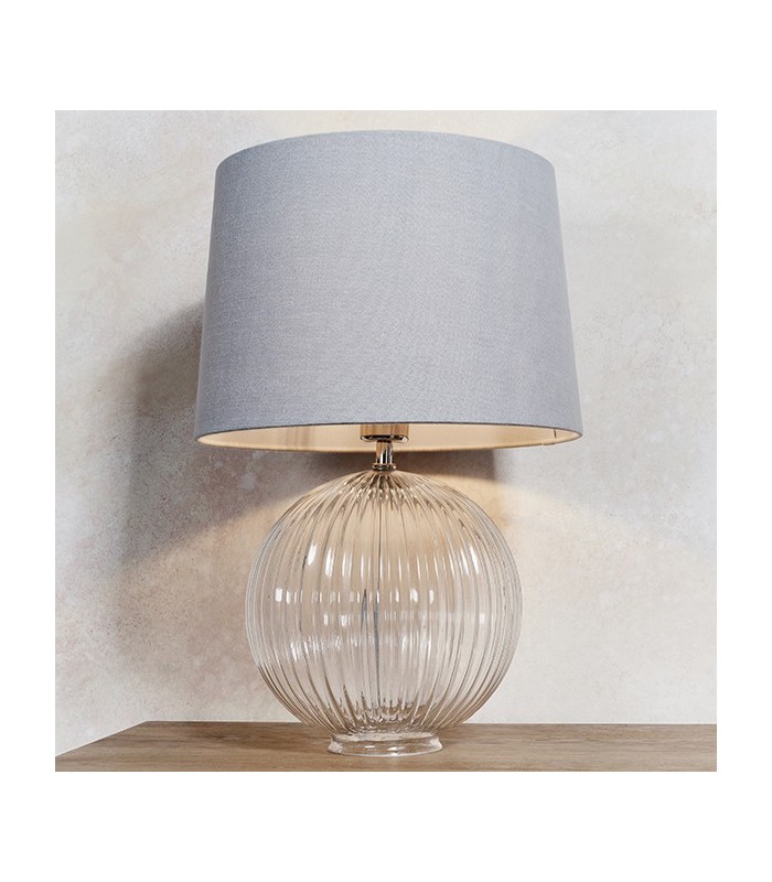 Table Lamp Clear Ribbed Glass & Charcoal Linen 1 Light IP20 - E27 - 2