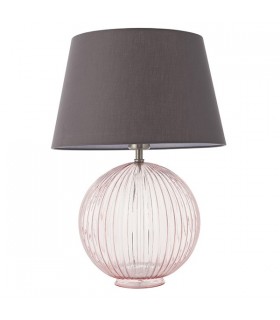 Table Lamp Dusky Pink Ribbed Glass & Charcoal Grey Cotton 1 Light IP20 - E27 - 2