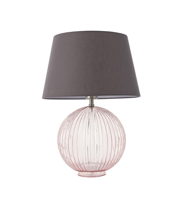 Table Lamp Dusky Pink Ribbed Glass & Charcoal Grey Cotton 1 Light IP20 - E27 - 2