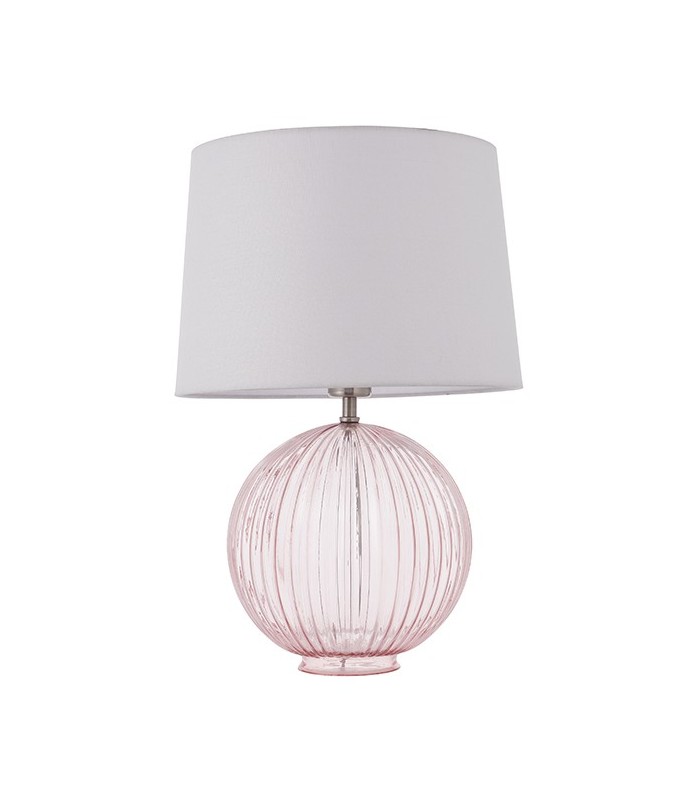 Table Lamp Dusky Pink Ribbed Glass & Vintage White Linen 1 Light IP20 - E27 - 3