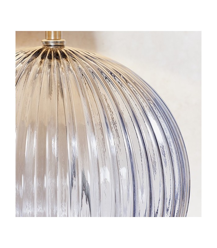 Table Lamp Smokey Grey Ribbed Glass & Charcoal Grey Cotton 1 Light IP20 - E27 - 3