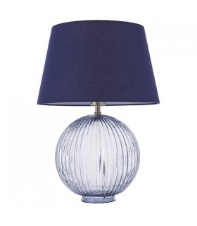 Table Lamp Smokey Grey Ribbed Glass & Navy Cotton 1 Light IP20 - E27 - 2