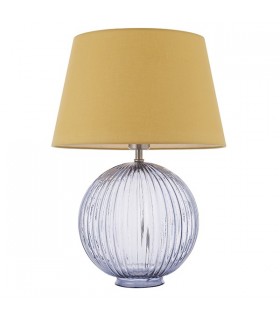 Table Lamp Smokey Grey Ribbed Glass & Yellow Cotton 1 Light IP20 - E27 - 2