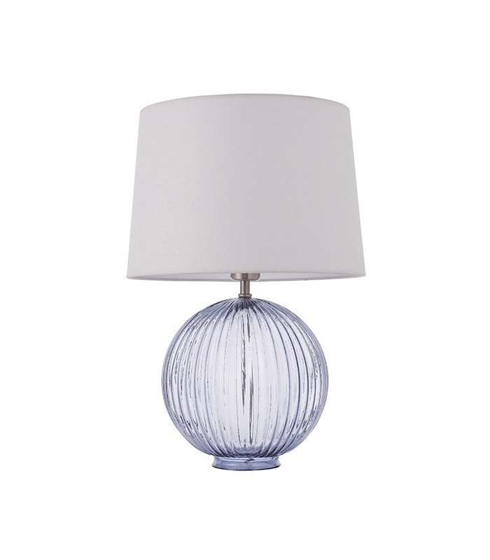 Table Lamp Smokey Grey Ribbed Glass & Vintage White Linen 1 Light IP20 - E27 - 2