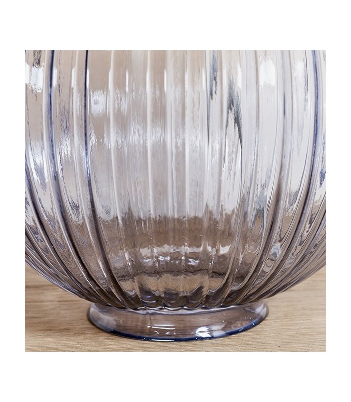 Table Lamp Smokey Grey Ribbed Glass & Vintage White Linen 1 Light IP20 - E27 - 4