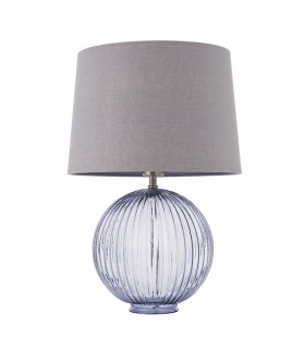 Table Lamp Smokey Grey Ribbed Glass & Charcoal Linen 1 Light IP20 - E27 - 2