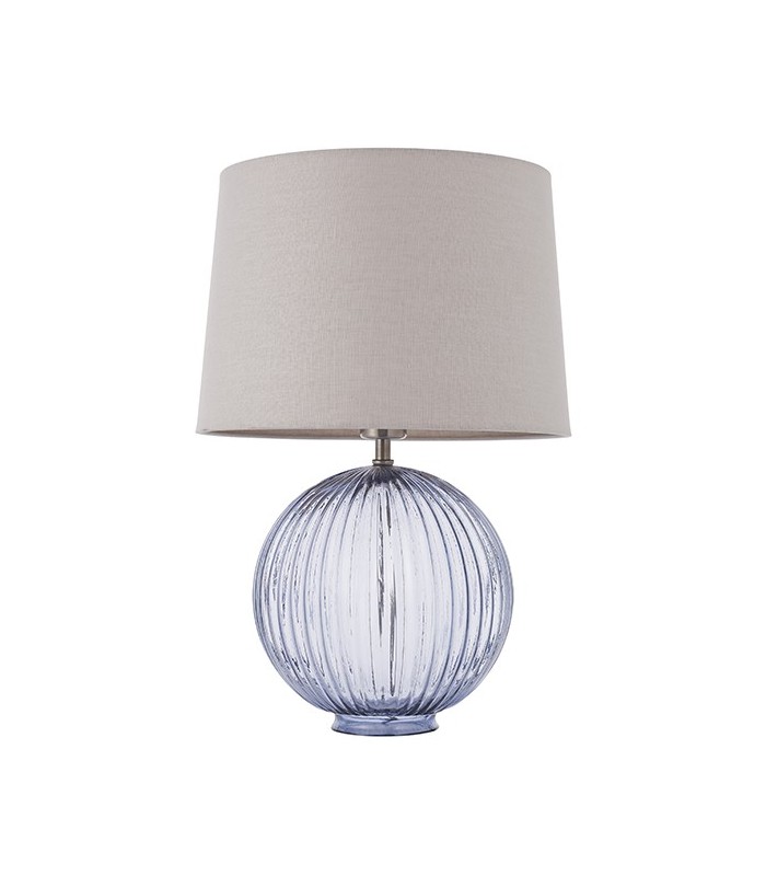 Table Lamp Smokey Grey Ribbed Glass & Natural Linen 1 Light IP20 - E27 - 3