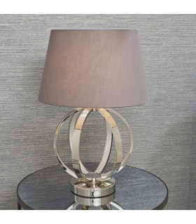 Table Lamp Bright Nickel Plate & Charcoal Grey Cotton 1 Light IP20 - E27 - 2