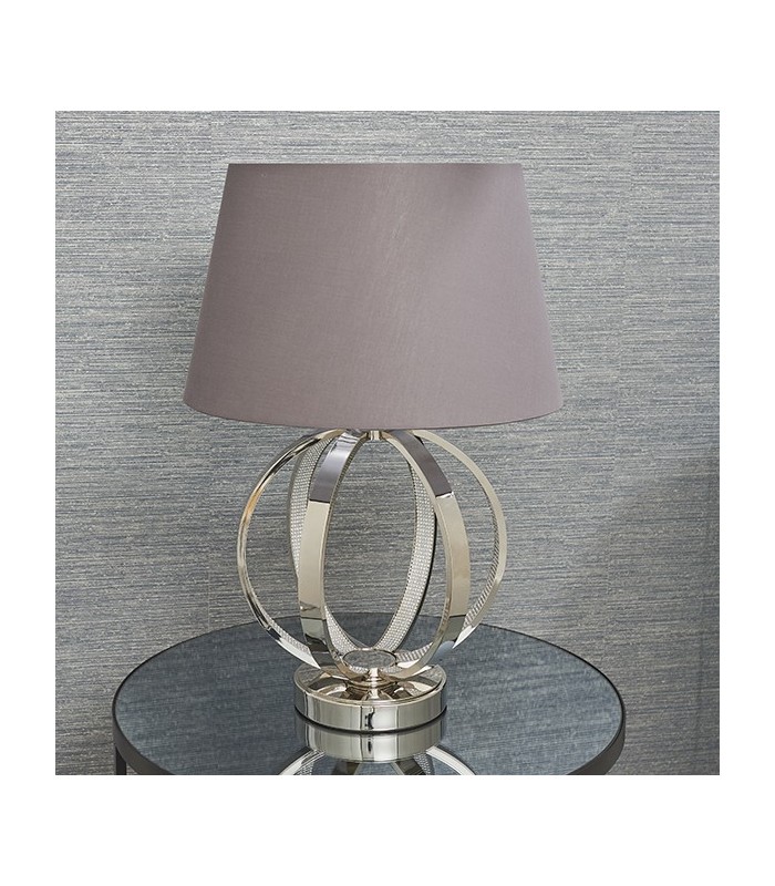 Table Lamp Bright Nickel Plate & Charcoal Grey Cotton 1 Light IP20 - E27 - 3