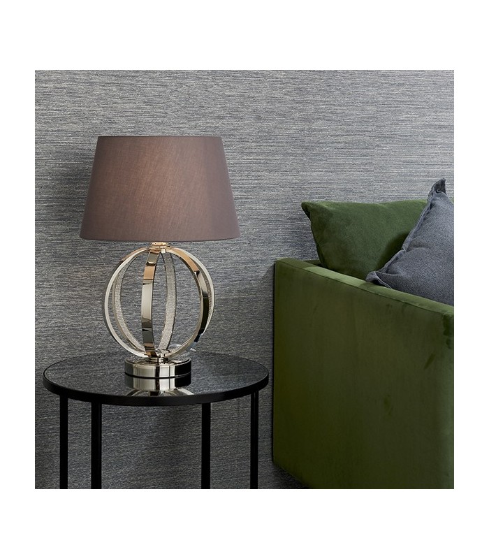 Table Lamp Bright Nickel Plate & Charcoal Grey Cotton 1 Light IP20 - E27 - 4