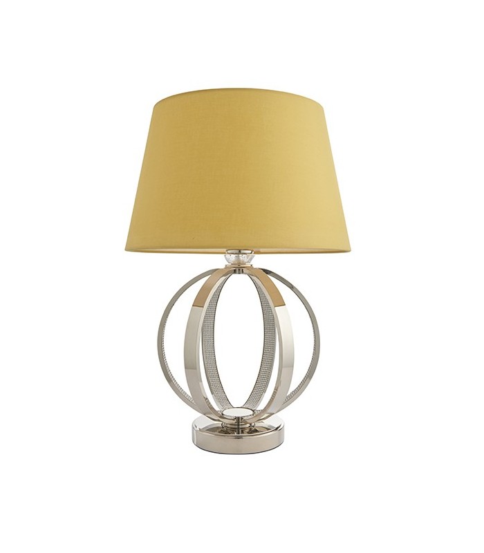 Table Lamp Bright Nickel Plate & Yellow Cotton 1 Light IP20 - E27 - 2